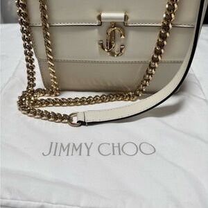 Jimmy Choo Cream Leather Chain Crossbody with Gold Hardware